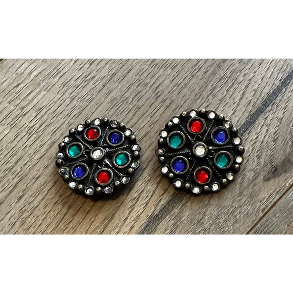 Vintage 1960s Studded Shoe Clips Green Red Blue - Picture 1 of 5
